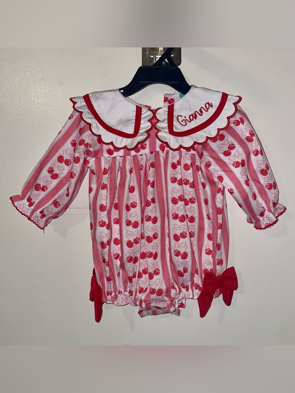 Personalized Red Cherry Bubble Romper